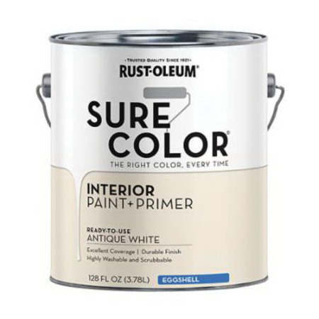 SENARIO RUST-OLEUM Sure Color Series Wall Paint, Eggshell, Antique White, 1 gal Can 380221